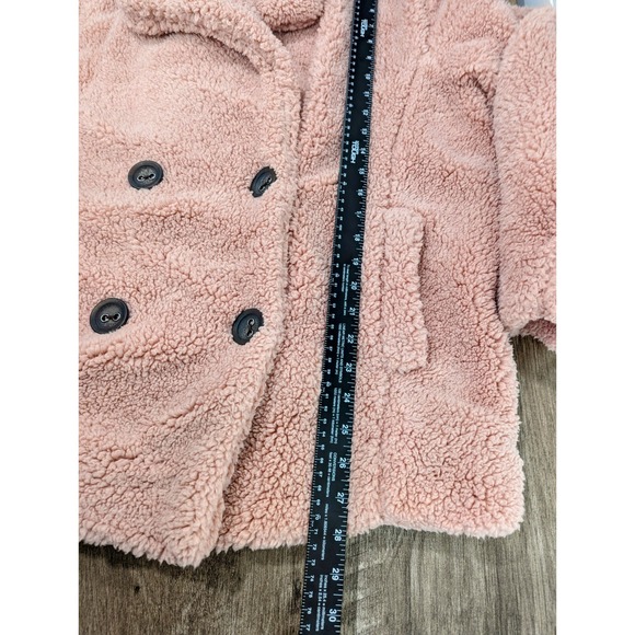 ME JANE Teddy Peacoat Size Medium Blush Pink Lined Pockets Retro Cozy Chic - Picture 5 of 8